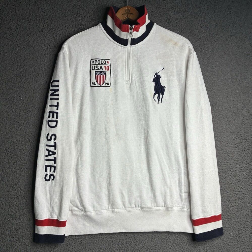 POLO RALPH LAUREN 2010 USA #10 1/4 Zip Pullover Sweatshirt Men's Large Olympics